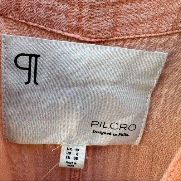 PILCRO Bib Shortalls Women 6 Gauze Peach Anthropologie - Picture 6 of 10